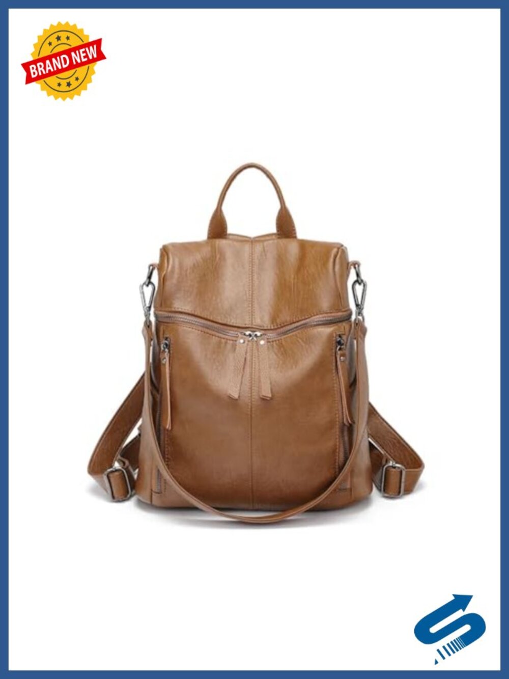 Genuine Cow Leather Backpack Shoulder Bag Dual Function Daypack